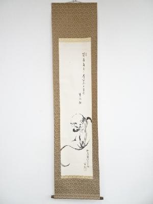 獅子門美濃派31世恩田憲和筆　達磨俳画　肉筆紙本掛軸（保護箱）